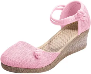Wedge Sandals for Women 2024 Women Ladies Retro Canvas Wedge Round Toe Casual Sandals Singles Shoes