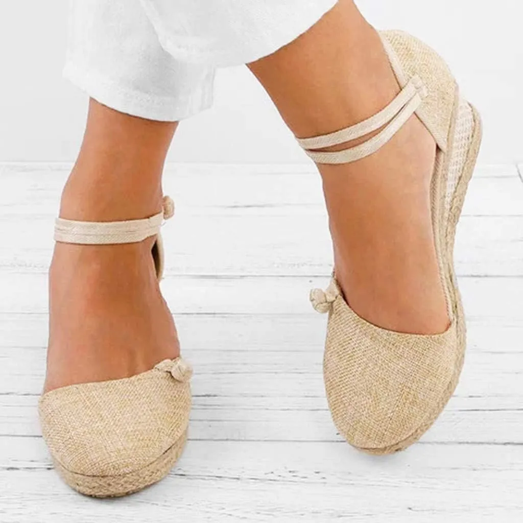 Wedge Sandals for Women 2024 Women Ladies Retro Canvas Wedge Round Toe Casual Sandals Singles Shoes