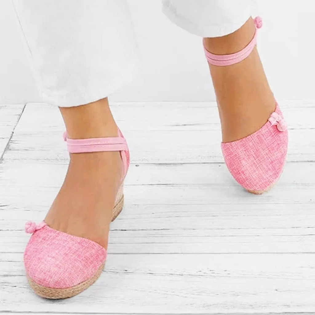 Wedge Sandals for Women 2024 Women Ladies Retro Canvas Wedge Round Toe Casual Sandals Singles Shoes