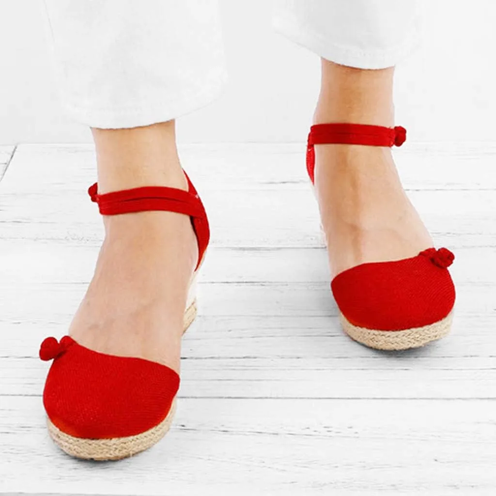 Wedge Sandals for Women 2024 Women Ladies Retro Canvas Wedge Round Toe Casual Sandals Singles Shoes