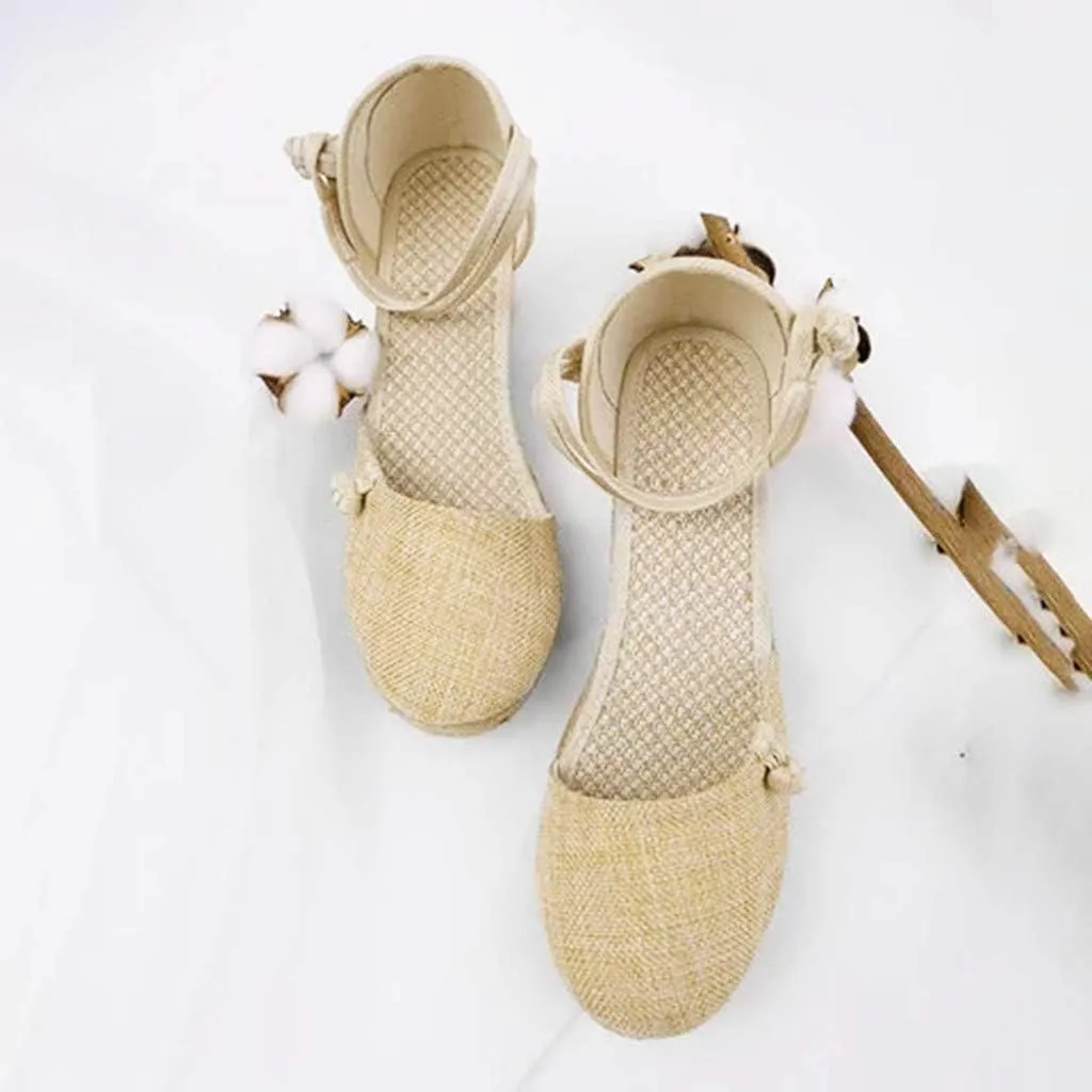 Wedge Sandals for Women 2024 Women Ladies Retro Canvas Wedge Round Toe Casual Sandals Singles Shoes