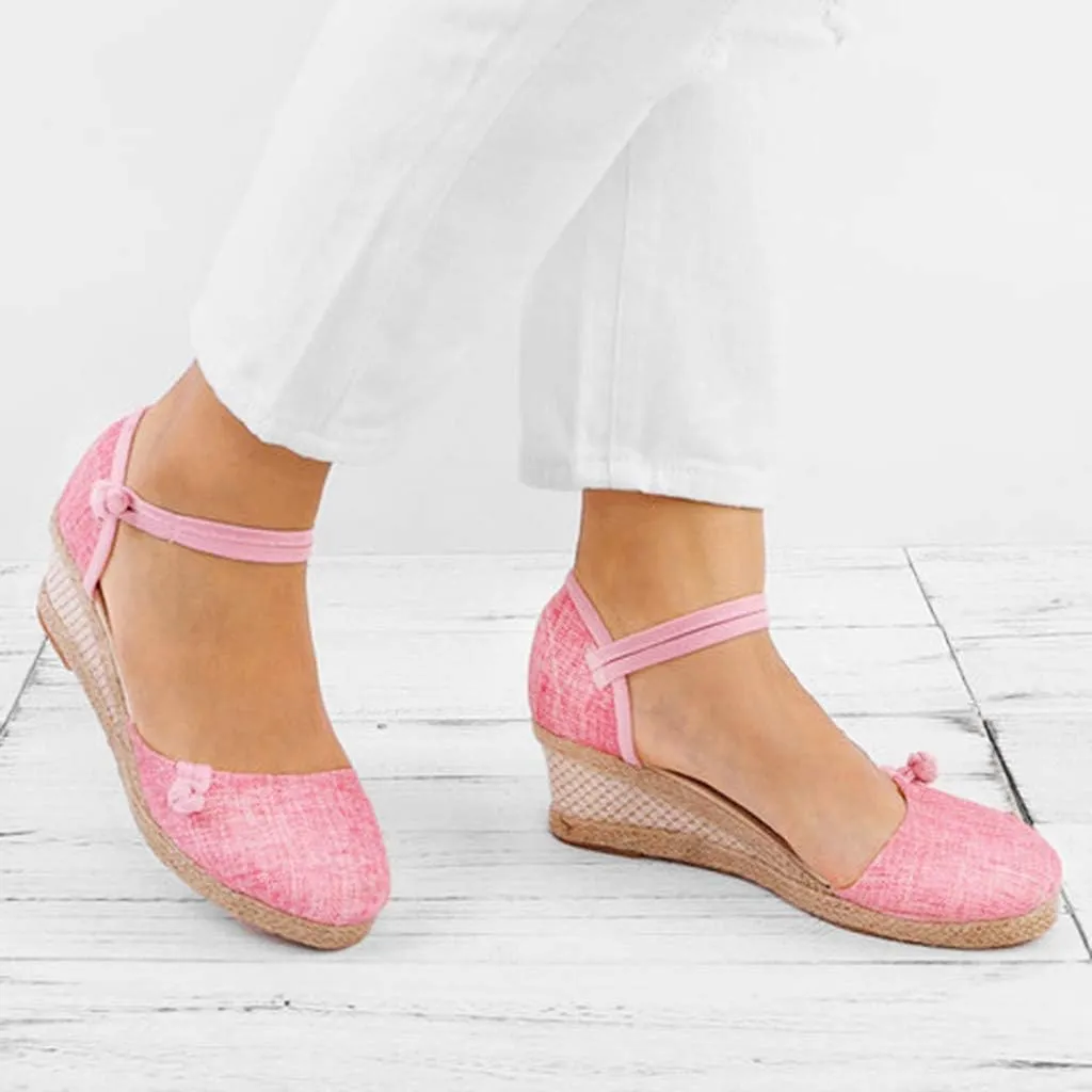 Wedge Sandals for Women 2024 Women Ladies Retro Canvas Wedge Round Toe Casual Sandals Singles Shoes
