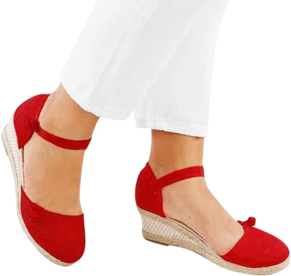 Wedge Sandals for Women 2024 Women Ladies Retro Canvas Wedge Round Toe Casual Sandals Singles Shoes