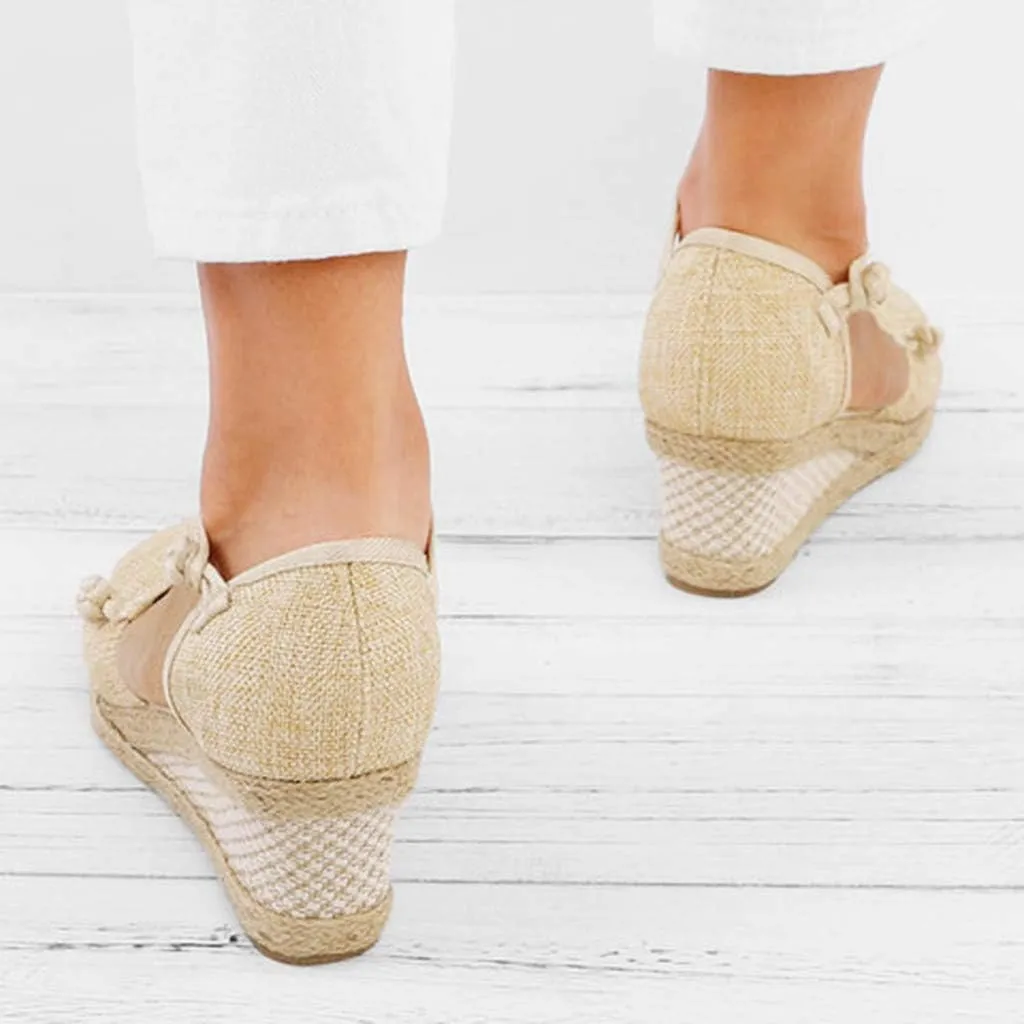 Wedge Sandals for Women 2024 Women Ladies Retro Canvas Wedge Round Toe Casual Sandals Singles Shoes