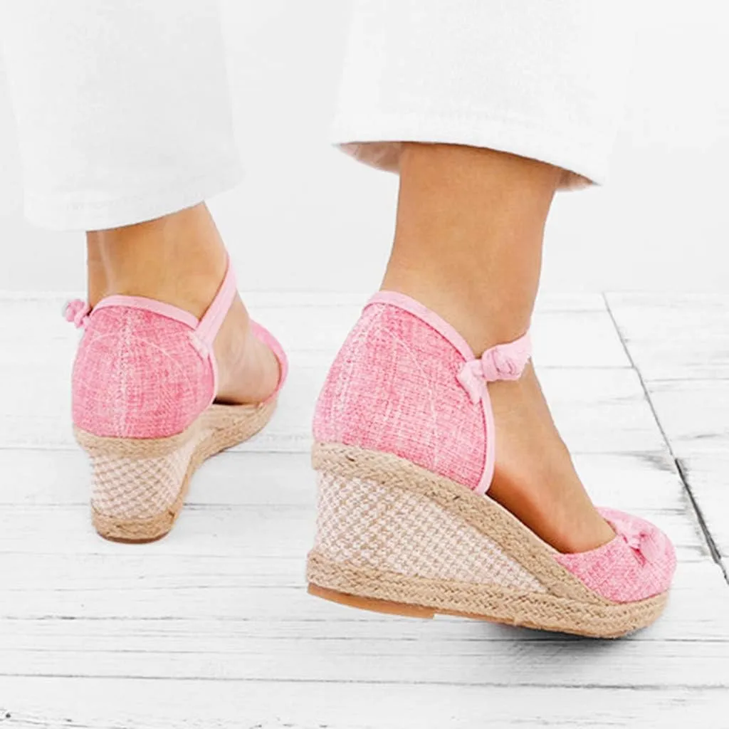 Wedge Sandals for Women 2024 Women Ladies Retro Canvas Wedge Round Toe Casual Sandals Singles Shoes