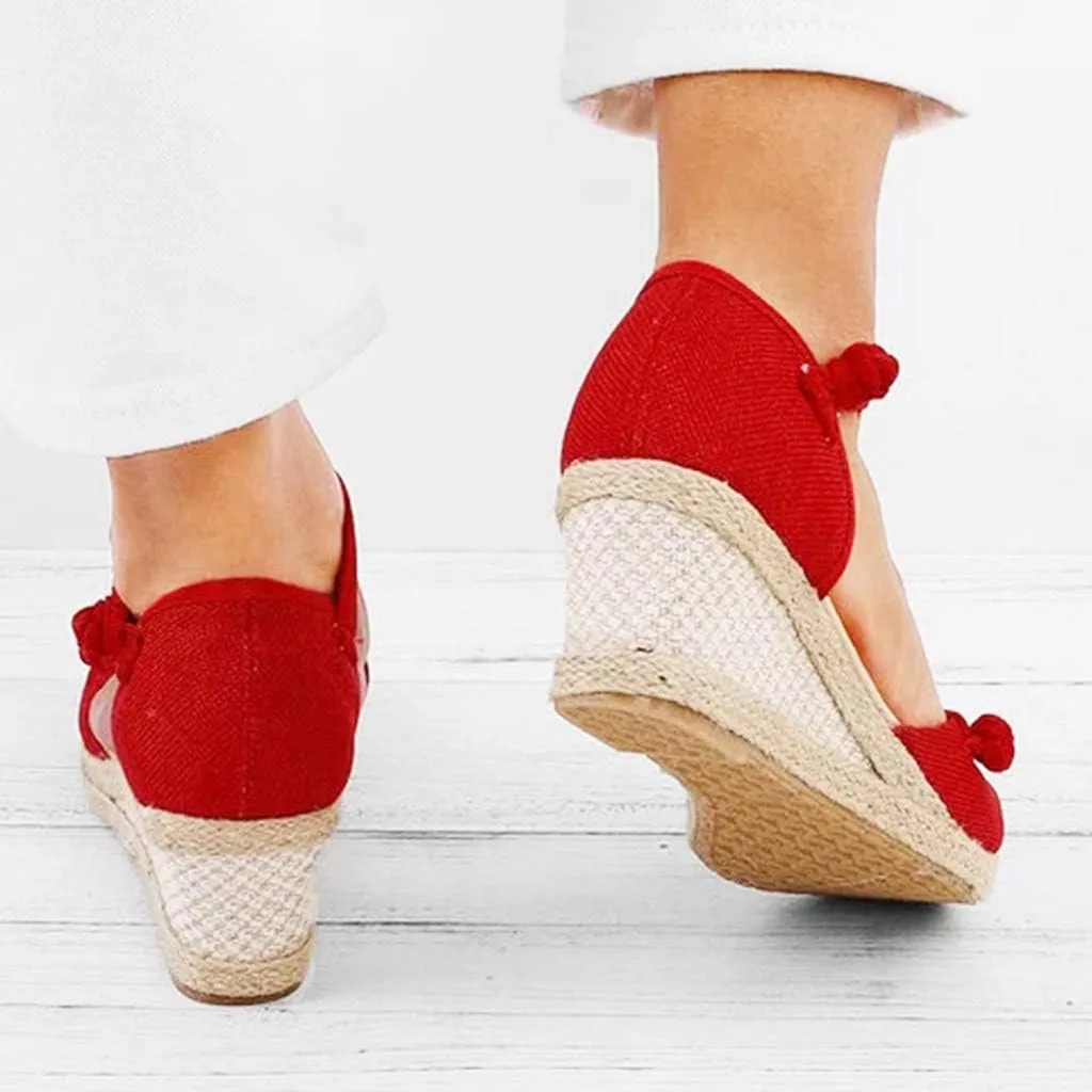 Wedge Sandals for Women 2024 Women Ladies Retro Canvas Wedge Round Toe Casual Sandals Singles Shoes
