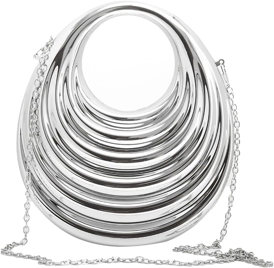 Women Acrylic Evening Clutch Purse Elegant Moon Hobo Bag Top-handle Metallic Handbag for Party Banquet Cocktail