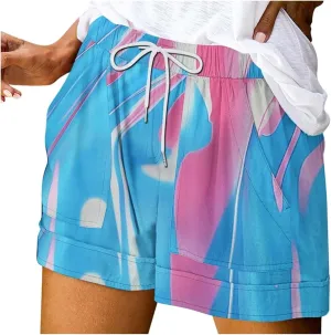 Women Comfy Drawstring Casual Elastic Waist Printed Shorts Summer Beach Lightweight Short Pants with Pockets