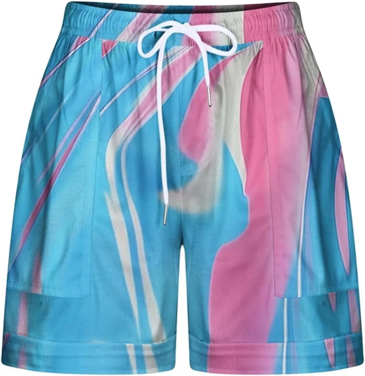Women Comfy Drawstring Casual Elastic Waist Printed Shorts Summer Beach Lightweight Short Pants with Pockets