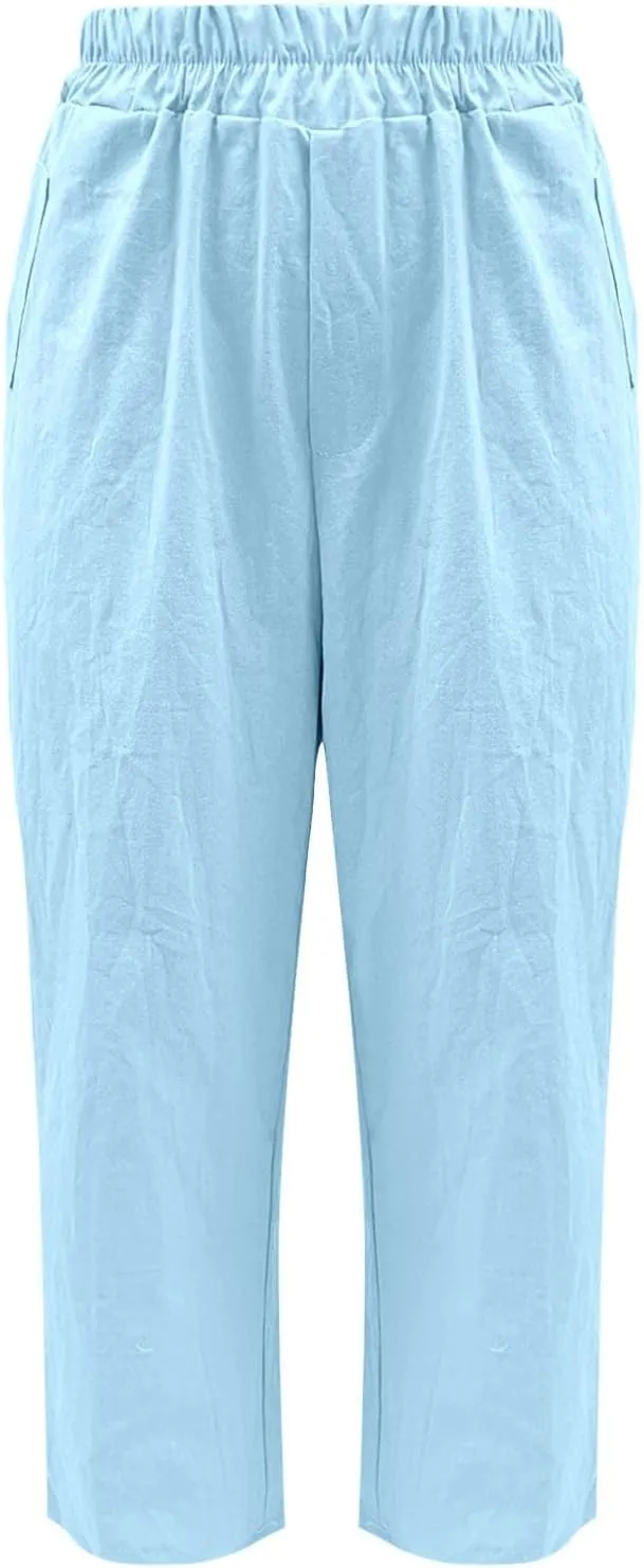 Women Linen Pants Wide Leg Casual Palazzo Pants Pa Straight Dress Cotton Linen Pants Button Trousers Womens Linen