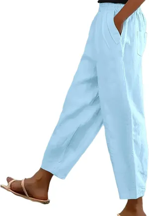 Women Linen Pants Wide Leg Casual Palazzo Pants Pa Straight Dress Cotton Linen Pants Button Trousers Womens Linen