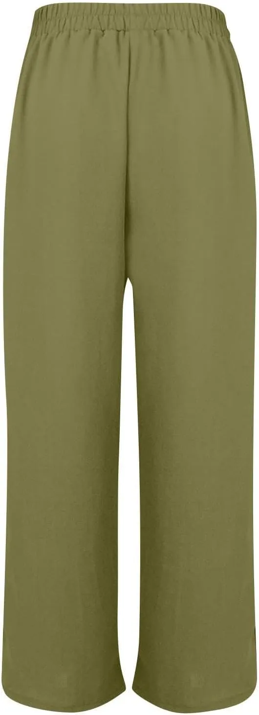 Women Pants Casual Drawstring Elastic Waist Pants High Split Snap Button Post-Surgery Sweatpants Wide Leg Beach Trousers
