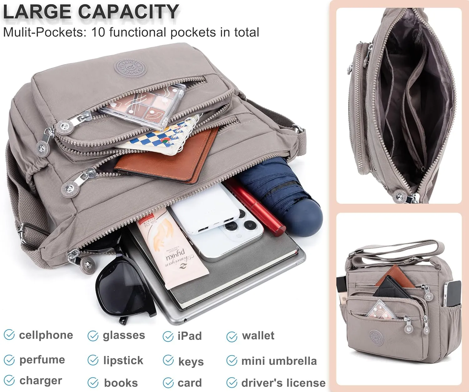 Women Shoulder Handbag Roomy Multiple Pockets Bag Ladies Crossbody Purse Tote Top Handle Satchel
