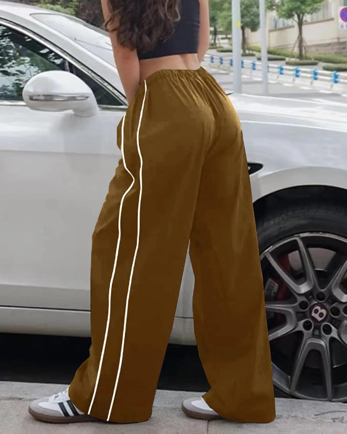 Women Y2K Baggy Track Pants Elastic Waist Wide Leg Parachute Jogger Sweatpants