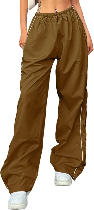 Women Y2K Baggy Track Pants Elastic Waist Wide Leg Parachute Jogger Sweatpants