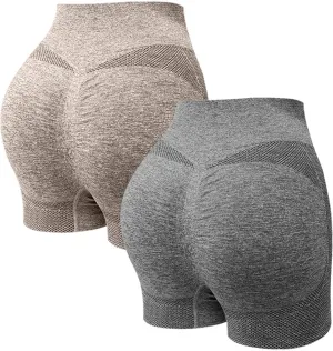 Women's 2 Packs Workout Gym Shorts, High Waisted Butt Lifting Scrunch Butt Seamless Booty Shorts