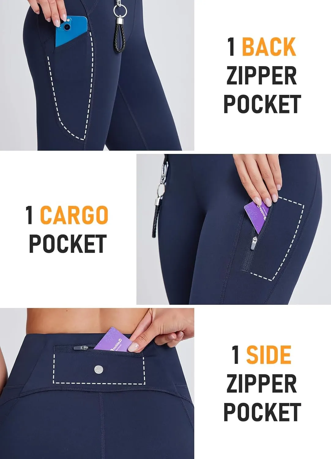 Women's 27" High Waisted Hiking Leggings with Zipper Pockets Tummy Control Workout Running Yoga Cargo Pants