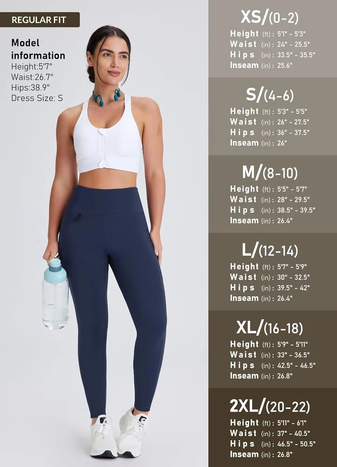 Women's 27" High Waisted Hiking Leggings with Zipper Pockets Tummy Control Workout Running Yoga Cargo Pants