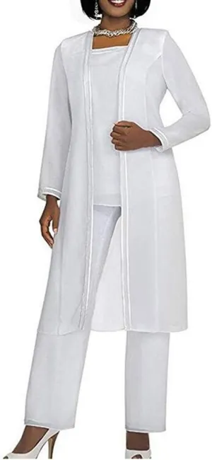 Women's 3 PC Chiffon Pants Suits Mother's Outfit for Wedding Plus Size Evening Gowns Dress Suit