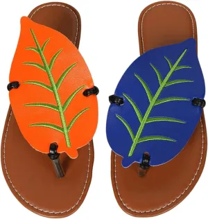 Women's Boho Leaf Appliques Thong Sandals Open Toe Outdoor Flip Flops Casual Slippers