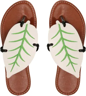 Women's Boho Leaf Appliques Thong Sandals Open Toe Outdoor Flip Flops Casual Slippers