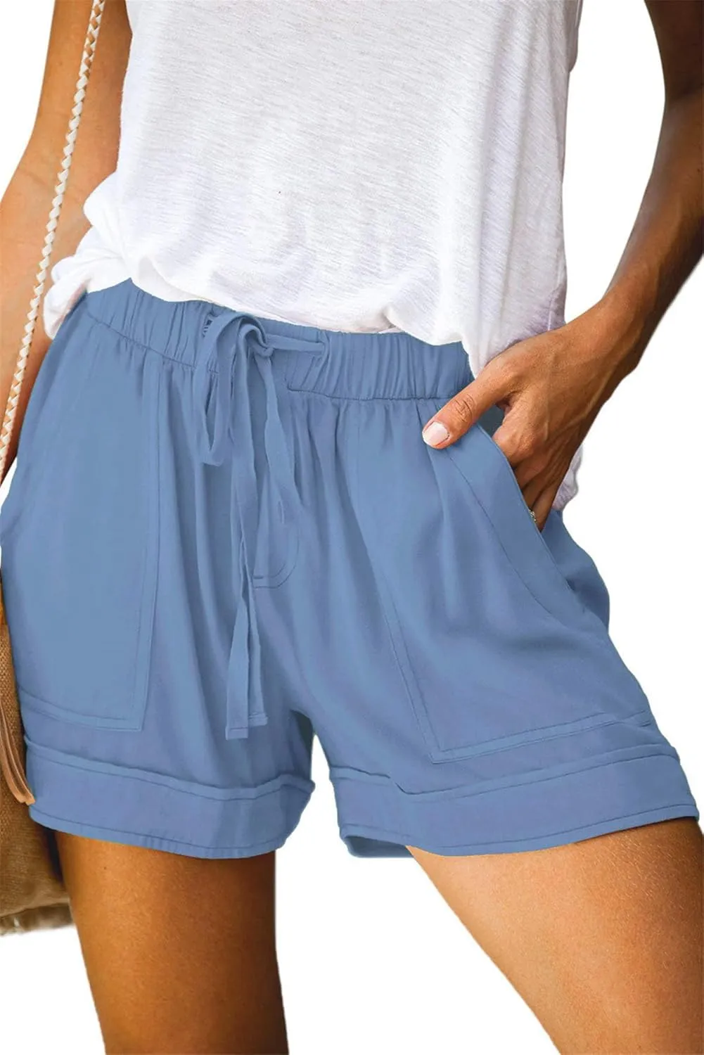 Womens Casual Shorts Comfy Elastic Waist Pocketed Short Pants Drawstring Lightweight Summer Shorts