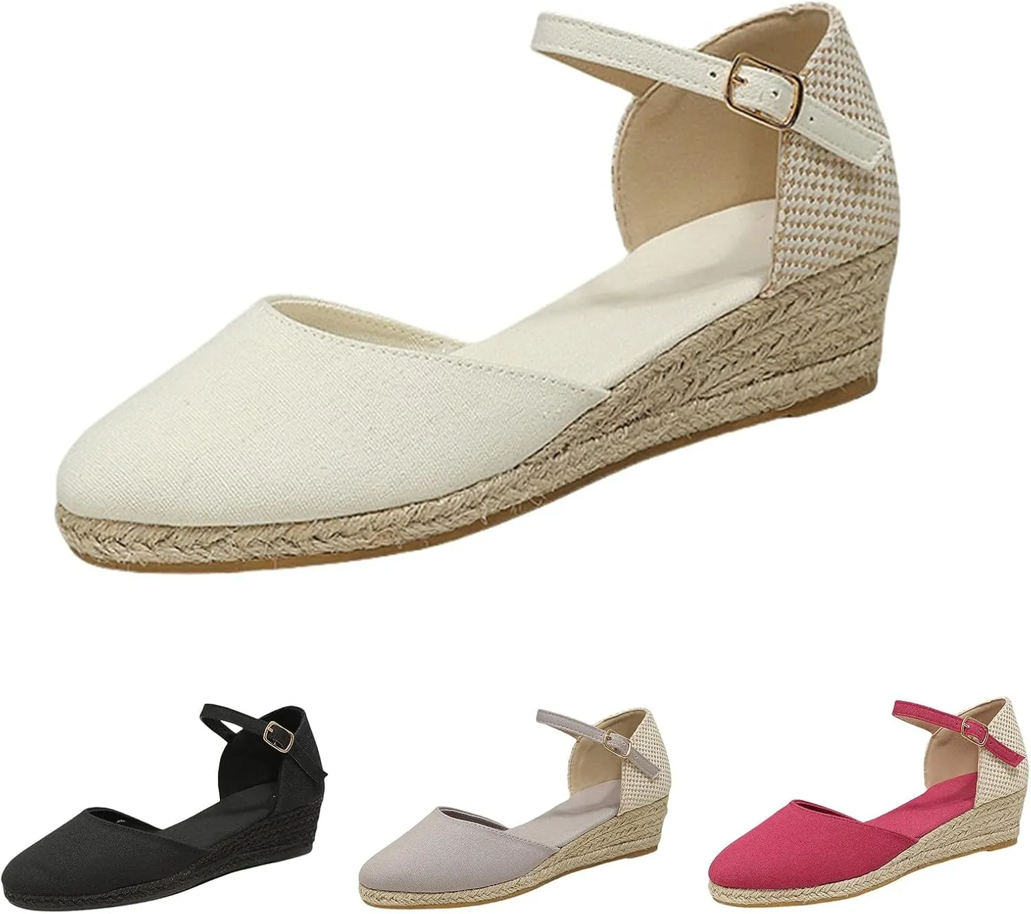 Womens Closed Toe Platform Sandals Canvas Ankle Strap Espadrilles Wedge Sandals Dressy Platform Wedge Sandals Casual Shoes