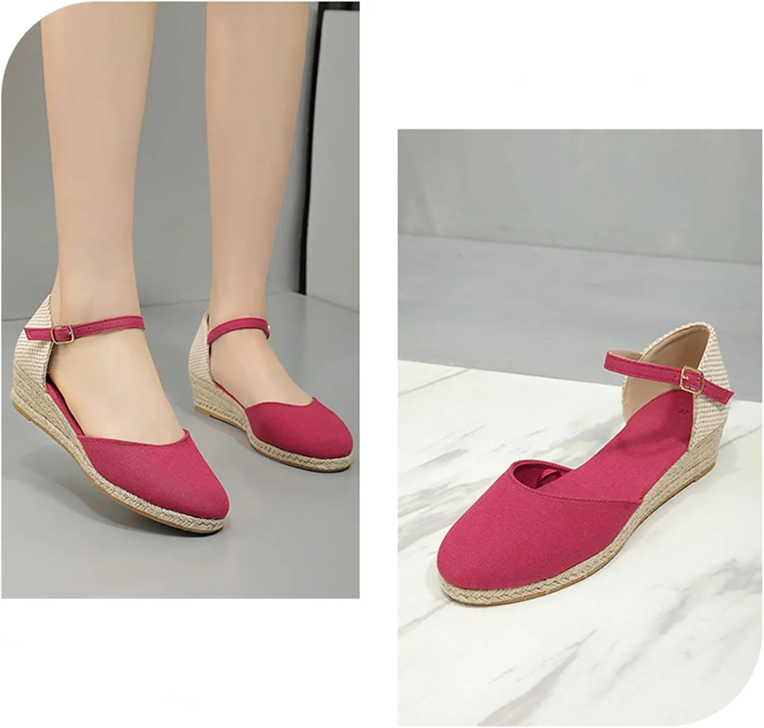 Womens Closed Toe Platform Sandals Canvas Ankle Strap Espadrilles Wedge Sandals Dressy Platform Wedge Sandals Casual Shoes
