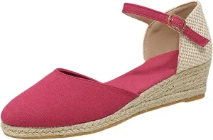 Womens Closed Toe Platform Sandals Canvas Ankle Strap Espadrilles Wedge Sandals Dressy Platform Wedge Sandals Casual Shoes