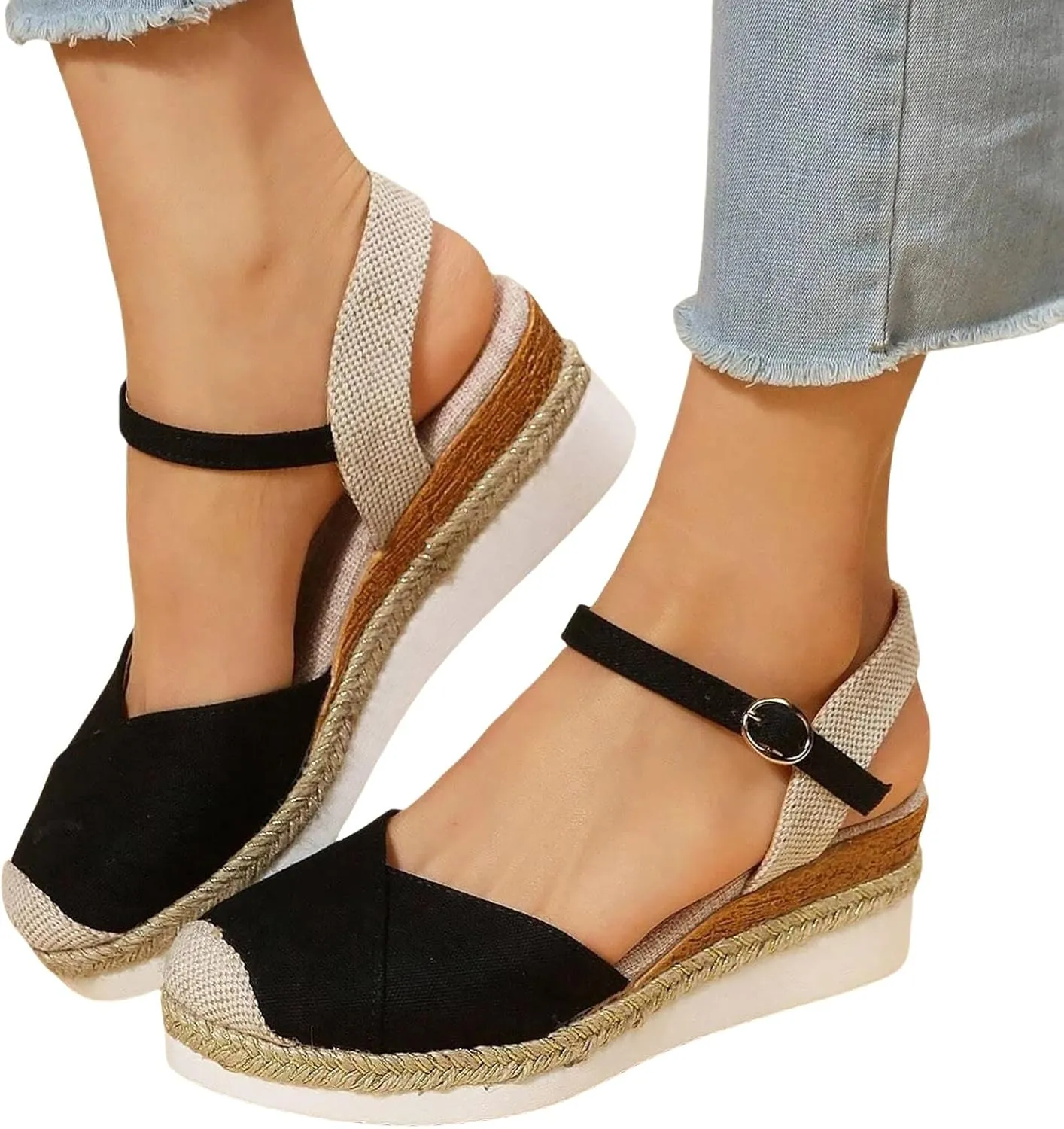 Women's Closed Toe Sandals Platform Wedge Sandal Buckle Ankle Strap Casual Dressy Espadrilles Sandals Comfortable Anti Slip Beach Comfortable Outdoor Shoes