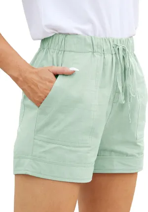 Womens Comfy Drawstring Casual Elastic Waist Pocketed Loose Fit Shorts M LightGreen