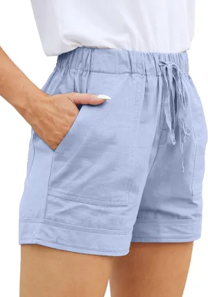 Womens Comfy Drawstring Casual Elastic Waist Pocketed Loose Fit Shorts Plus Size