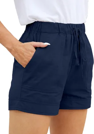 Womens Comfy Drawstring Casual Elastic Waist Pocketed Loose Fit Shorts Plus Size
