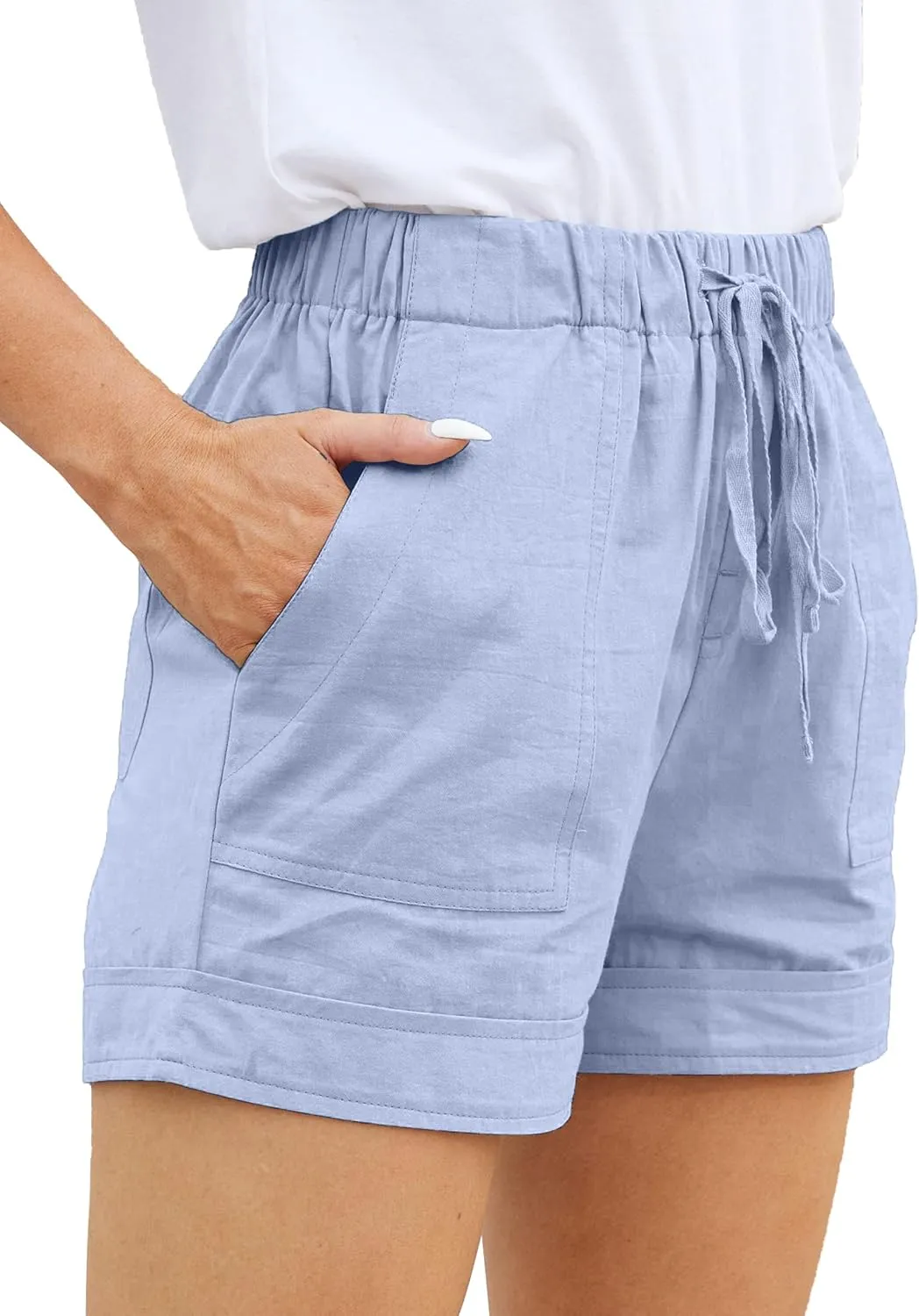 Womens Comfy Drawstring Casual Elastic Waist Pocketed Loose Fit Shorts Plus Size