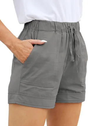 Womens Comfy Drawstring Casual Elastic Waist Pocketed Loose Fit Shorts Plus Size