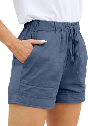 Womens Comfy Drawstring Casual Elastic Waist Pocketed Loose Fit Shorts Plus Size