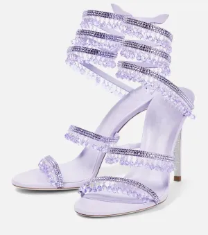 Women's Crystal Wrap Lace Up Stiletto High Heels Slingback Round Toe Lace Up Tassel Wrap Around High Heel Sandals