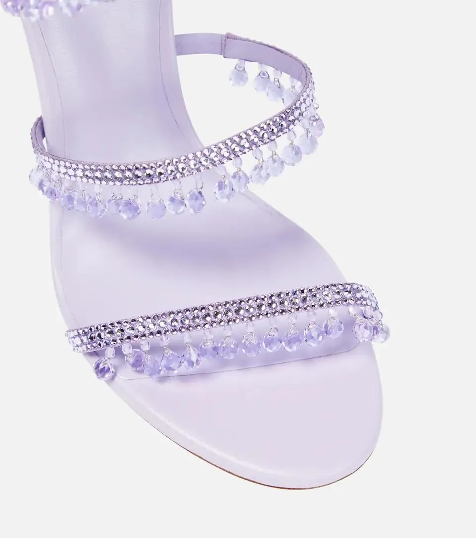 Women's Crystal Wrap Lace Up Stiletto High Heels Slingback Round Toe Lace Up Tassel Wrap Around High Heel Sandals