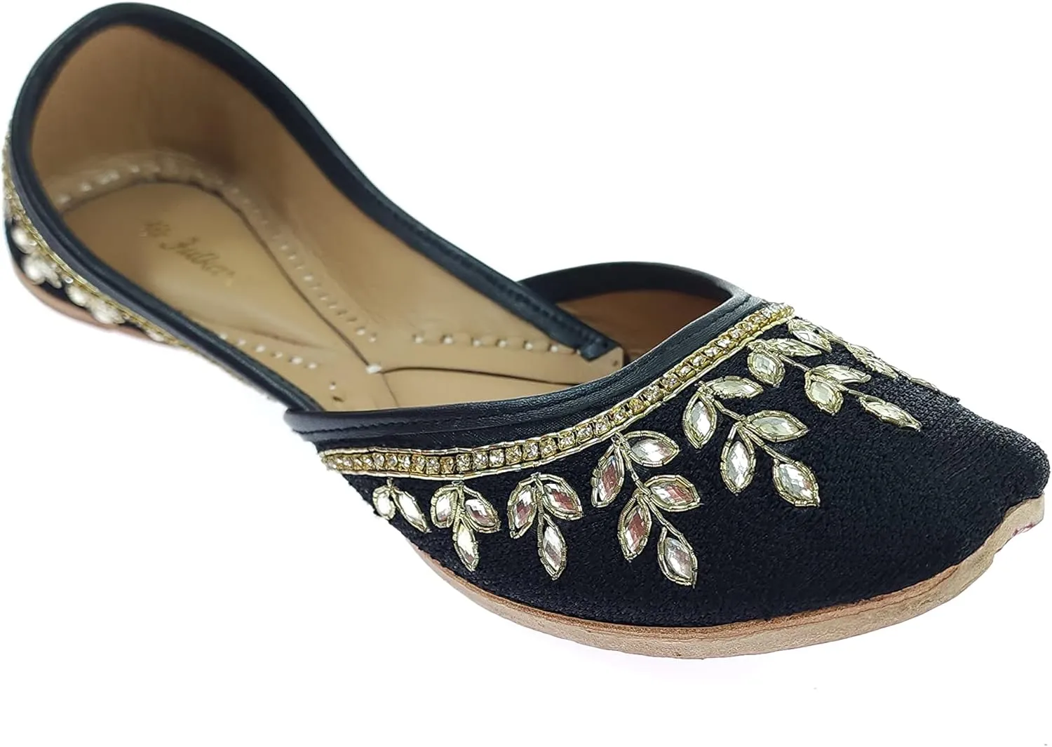 Women's Dolli Gold Genuine Soft Leather Embroidered Jutis | Bite and Pinch Free Jutti | Punjabi Formal Juttis | Girl's Wedding Flat Ladies Mojari | Formal Ethnic Juti |