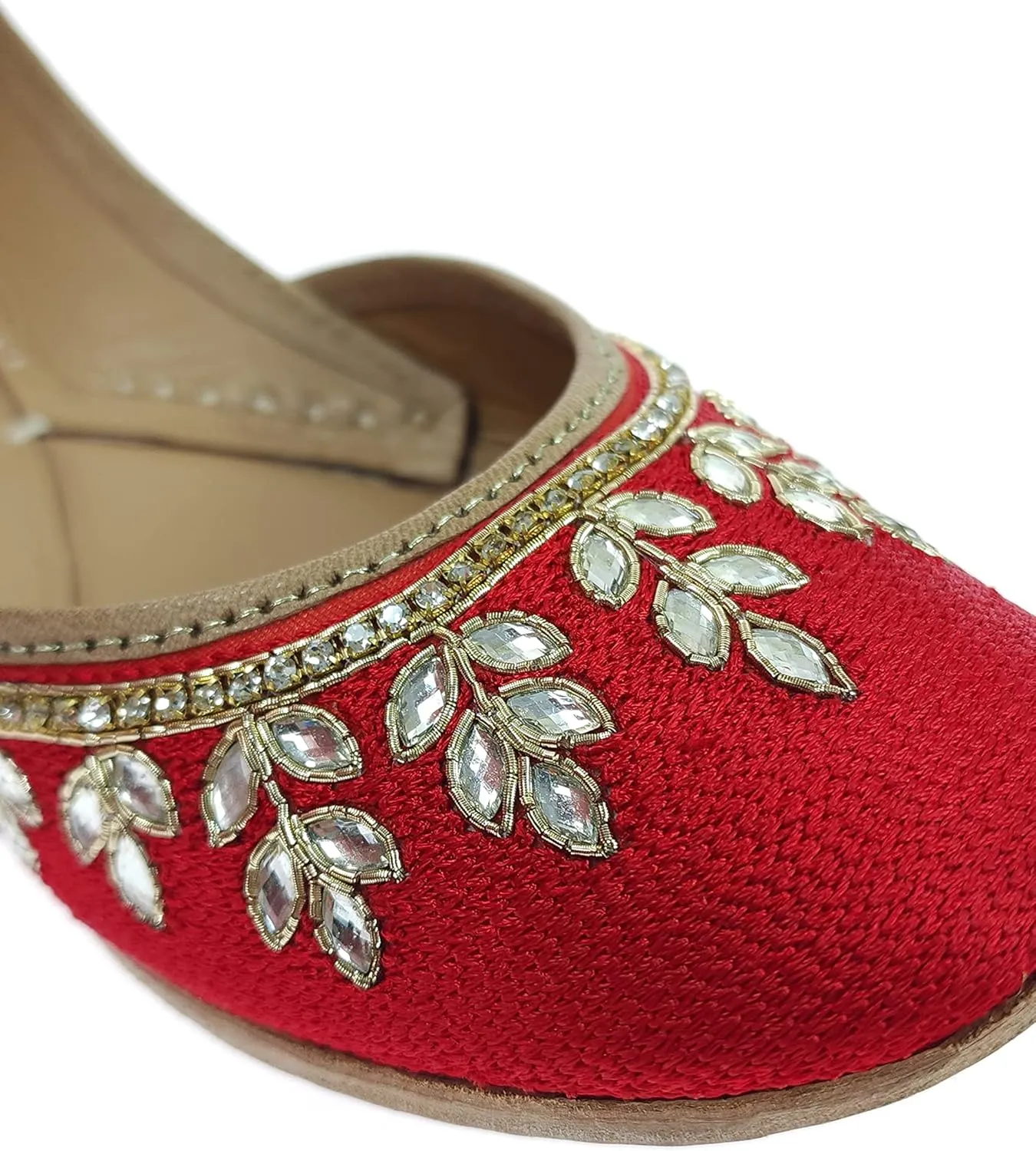 Women's Dolli Gold Genuine Soft Leather Embroidered Jutis | Bite and Pinch Free Jutti | Punjabi Formal Juttis | Girl's Wedding Flat Ladies Mojari | Formal Ethnic Juti |