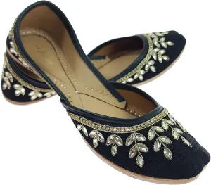 Women's Dolli Gold Genuine Soft Leather Embroidered Jutis | Bite and Pinch Free Jutti | Punjabi Formal Juttis | Girl's Wedding Flat Ladies Mojari | Formal Ethnic Juti |