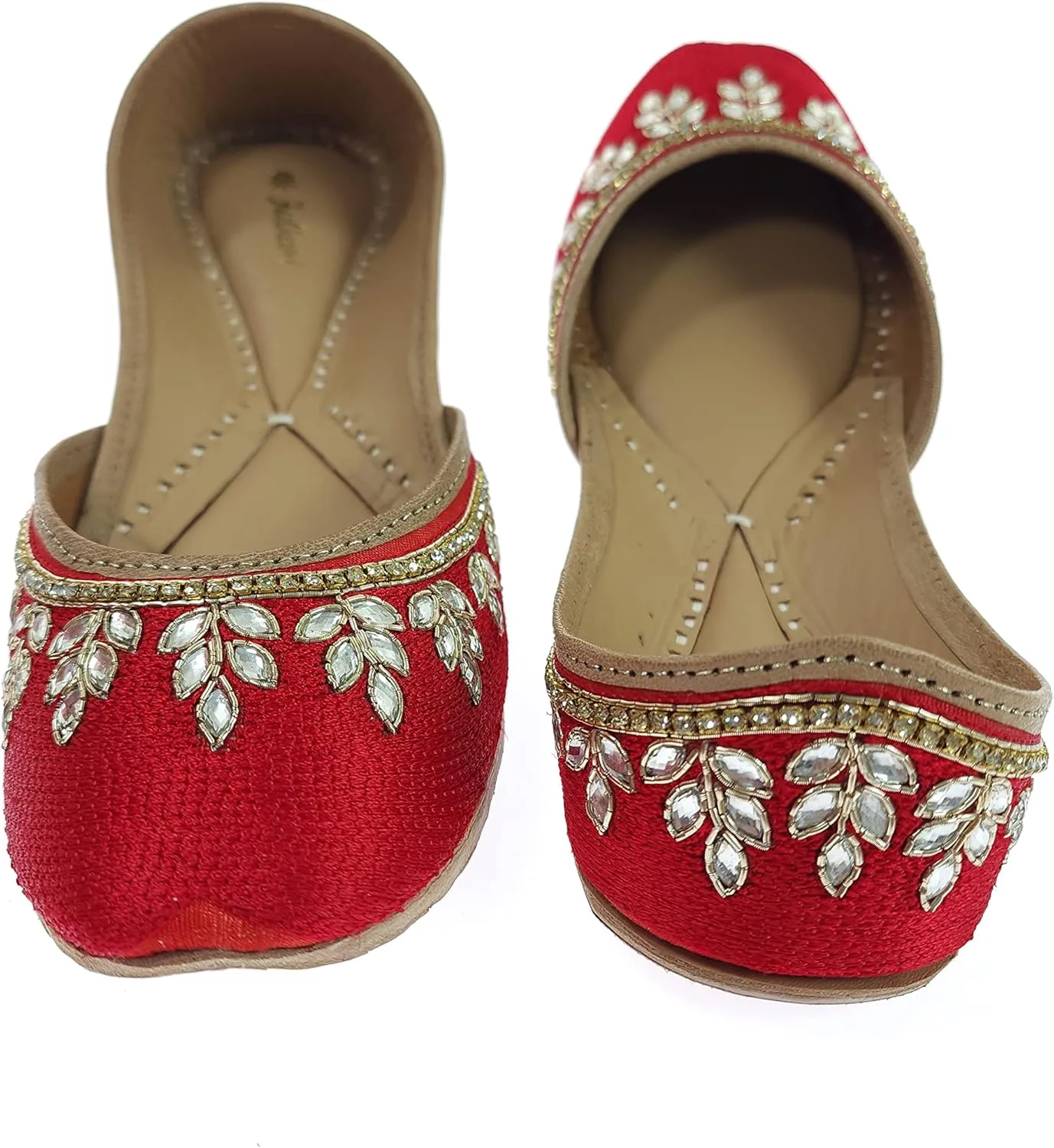 Women's Dolli Gold Genuine Soft Leather Embroidered Jutis | Bite and Pinch Free Jutti | Punjabi Formal Juttis | Girl's Wedding Flat Ladies Mojari | Formal Ethnic Juti |