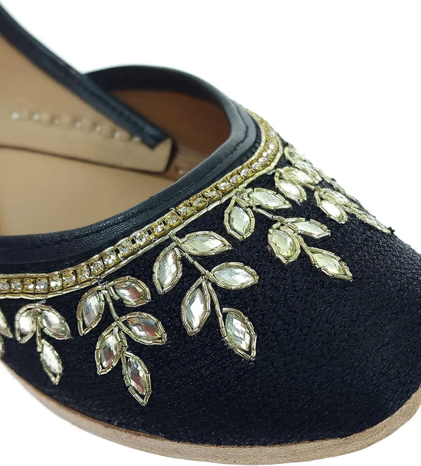 Women's Dolli Gold Genuine Soft Leather Embroidered Jutis | Bite and Pinch Free Jutti | Punjabi Formal Juttis | Girl's Wedding Flat Ladies Mojari | Formal Ethnic Juti |