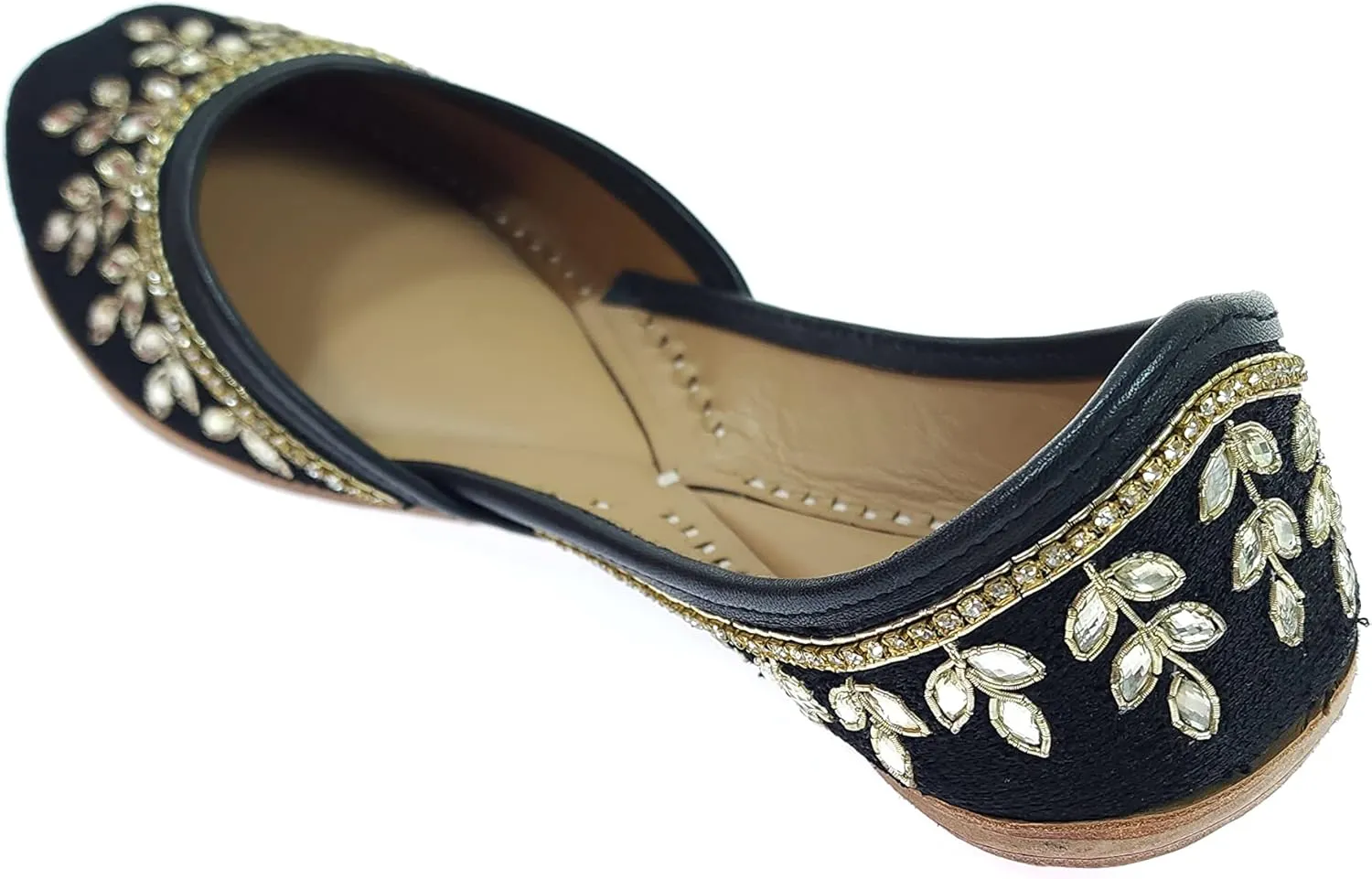 Women's Dolli Gold Genuine Soft Leather Embroidered Jutis | Bite and Pinch Free Jutti | Punjabi Formal Juttis | Girl's Wedding Flat Ladies Mojari | Formal Ethnic Juti |