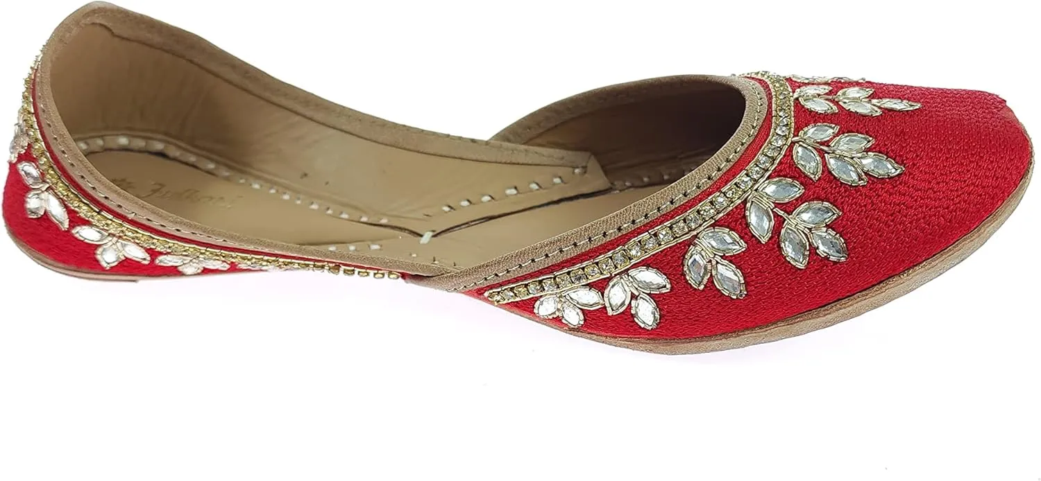 Women's Dolli Gold Genuine Soft Leather Embroidered Jutis | Bite and Pinch Free Jutti | Punjabi Formal Juttis | Girl's Wedding Flat Ladies Mojari | Formal Ethnic Juti |
