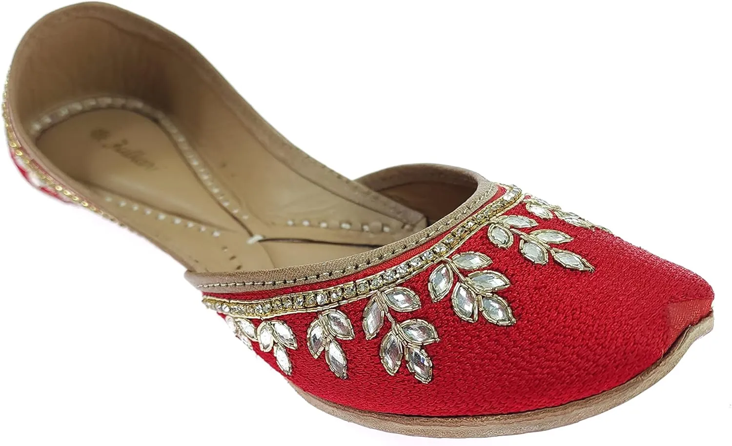 Women's Dolli Gold Genuine Soft Leather Embroidered Jutis | Bite and Pinch Free Jutti | Punjabi Formal Juttis | Girl's Wedding Flat Ladies Mojari | Formal Ethnic Juti |