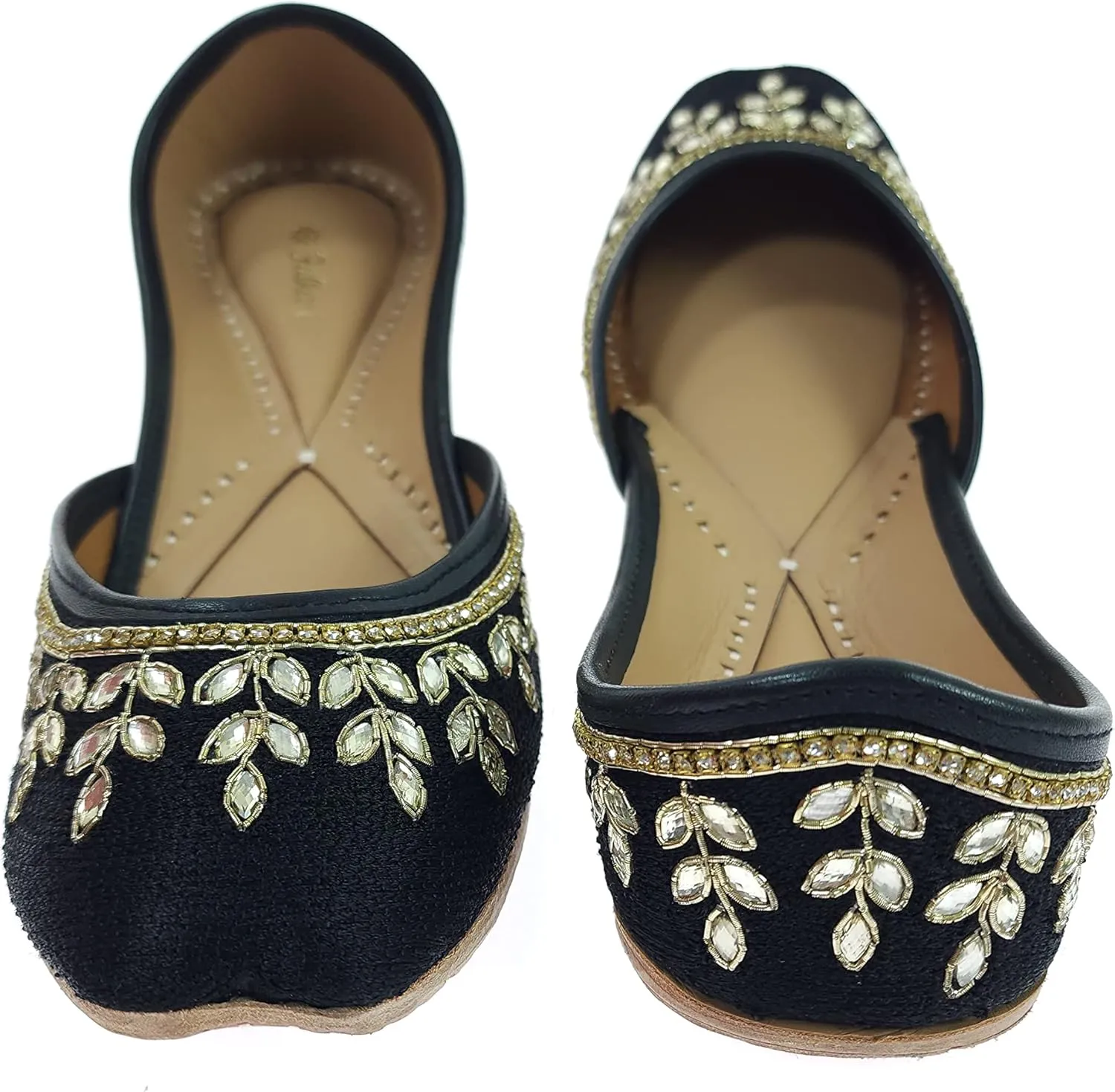 Women's Dolli Gold Genuine Soft Leather Embroidered Jutis | Bite and Pinch Free Jutti | Punjabi Formal Juttis | Girl's Wedding Flat Ladies Mojari | Formal Ethnic Juti |