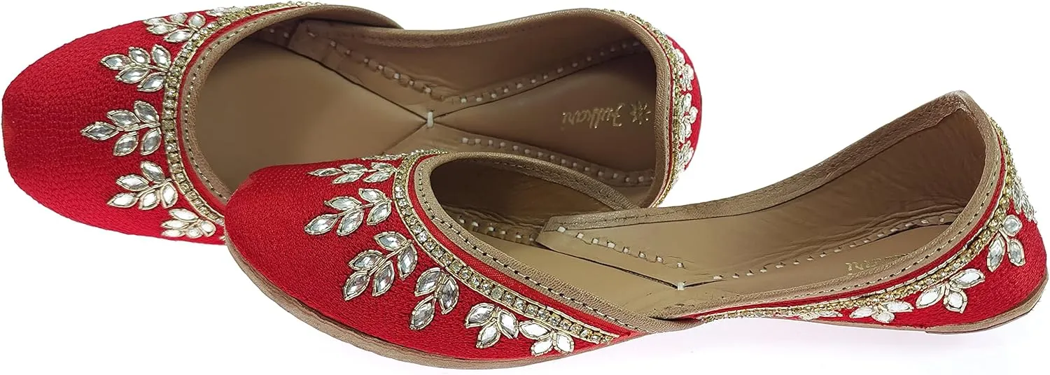 Women's Dolli Gold Genuine Soft Leather Embroidered Jutis | Bite and Pinch Free Jutti | Punjabi Formal Juttis | Girl's Wedding Flat Ladies Mojari | Formal Ethnic Juti |