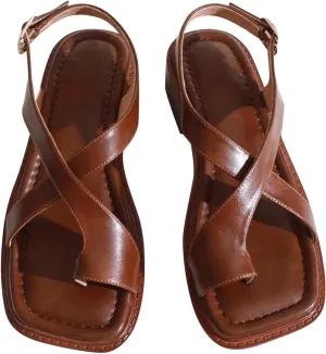 Womens Faux Leather Flat Sandals Footwear Open Toes Sandals Cross Strappy Ankle Strap Buckle Sandals Casual Daily Wear