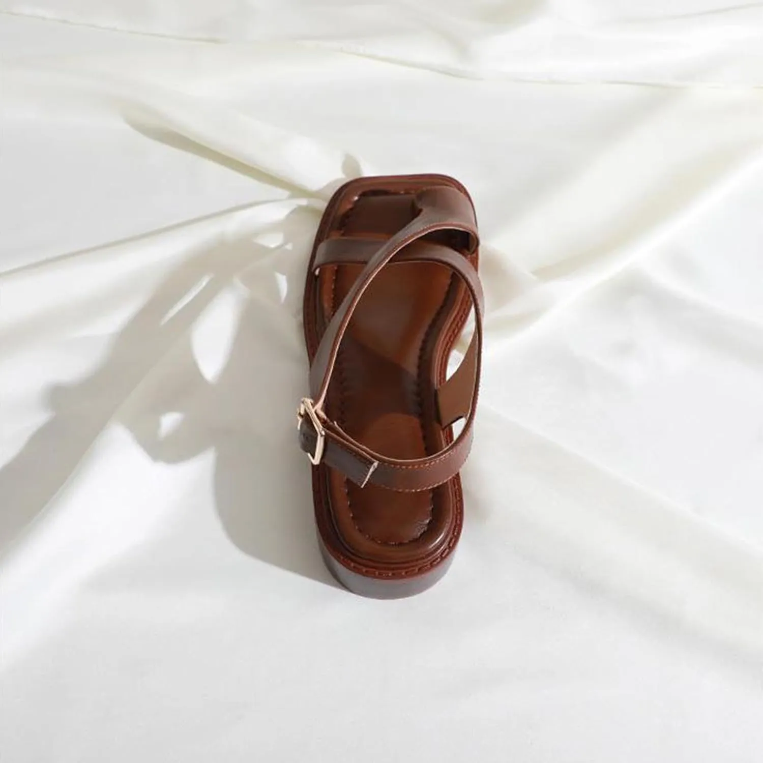Womens Faux Leather Flat Sandals Footwear Open Toes Sandals Cross Strappy Ankle Strap Buckle Sandals Casual Daily Wear